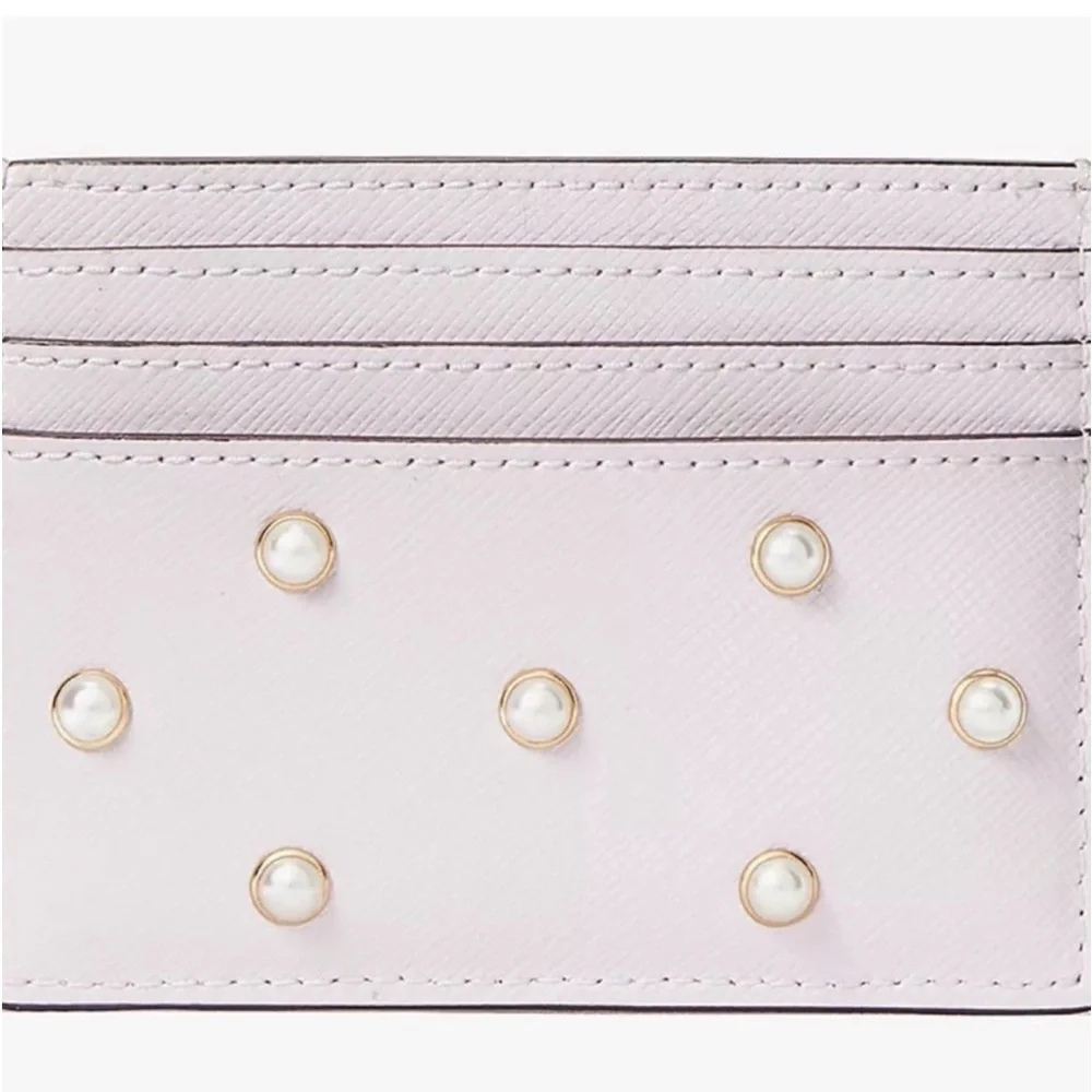 Kate Spade Madison Studded Faux Pearls Small Slim Card Holder, Lilac Moon